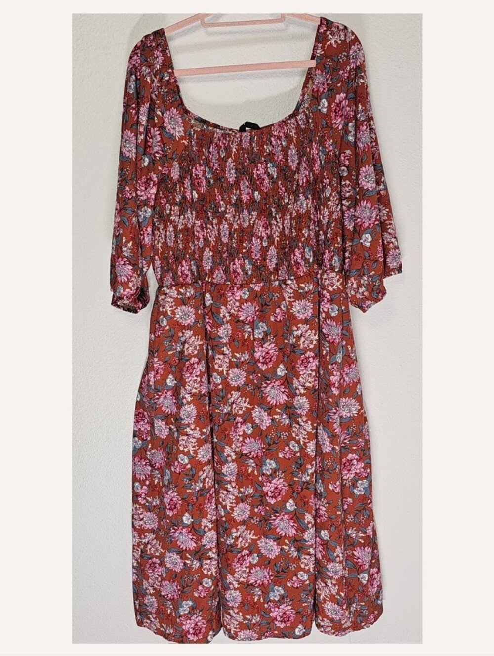 BloomChic Floral Smocked Midi Dress Size 22/24 3X Cottagecore Boho